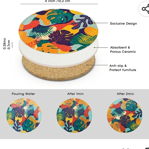 Brand New Cermaic Coaster Set With Holder- NEW - Picture 4 of 4